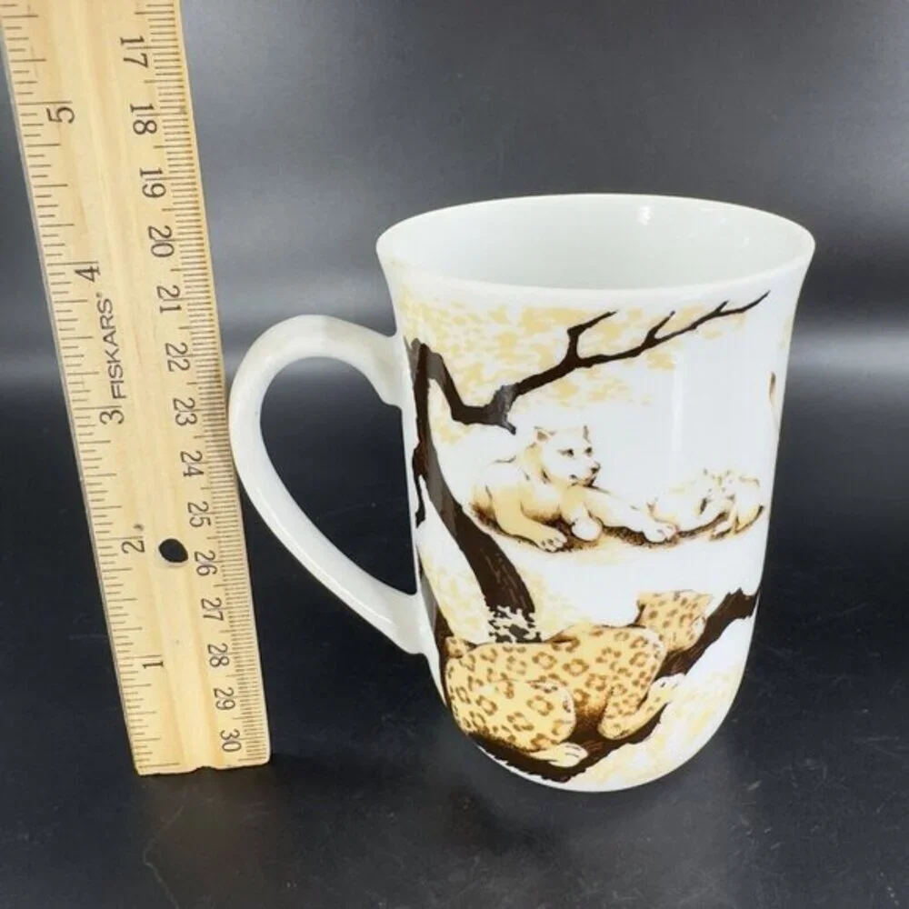 Vintage Toscany Porcelain Ranier Coffee Mug Cup 8oz Ceramic Lion Lionesses Set 2